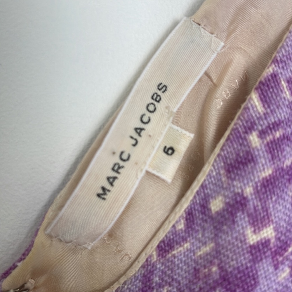 Marc Jacobs mini purple and ivory geometric sheath dress with belt size 6 - Picture 8 of 10